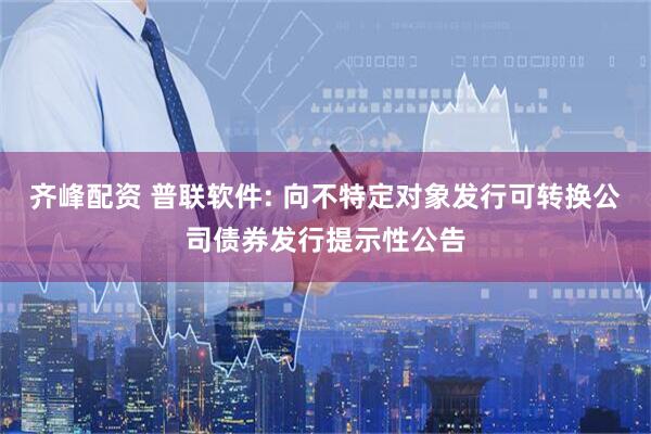 齐峰配资 普联软件: 向不特定对象发行可转换公司债券发行提示性公告
