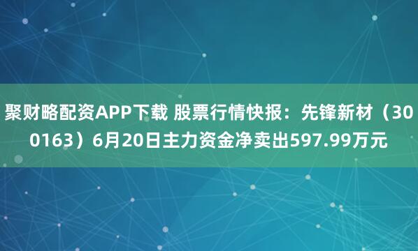 聚财略配资APP下载 股票行情快报：先锋新材（300163）6月20日主力资金净卖出597.99万元